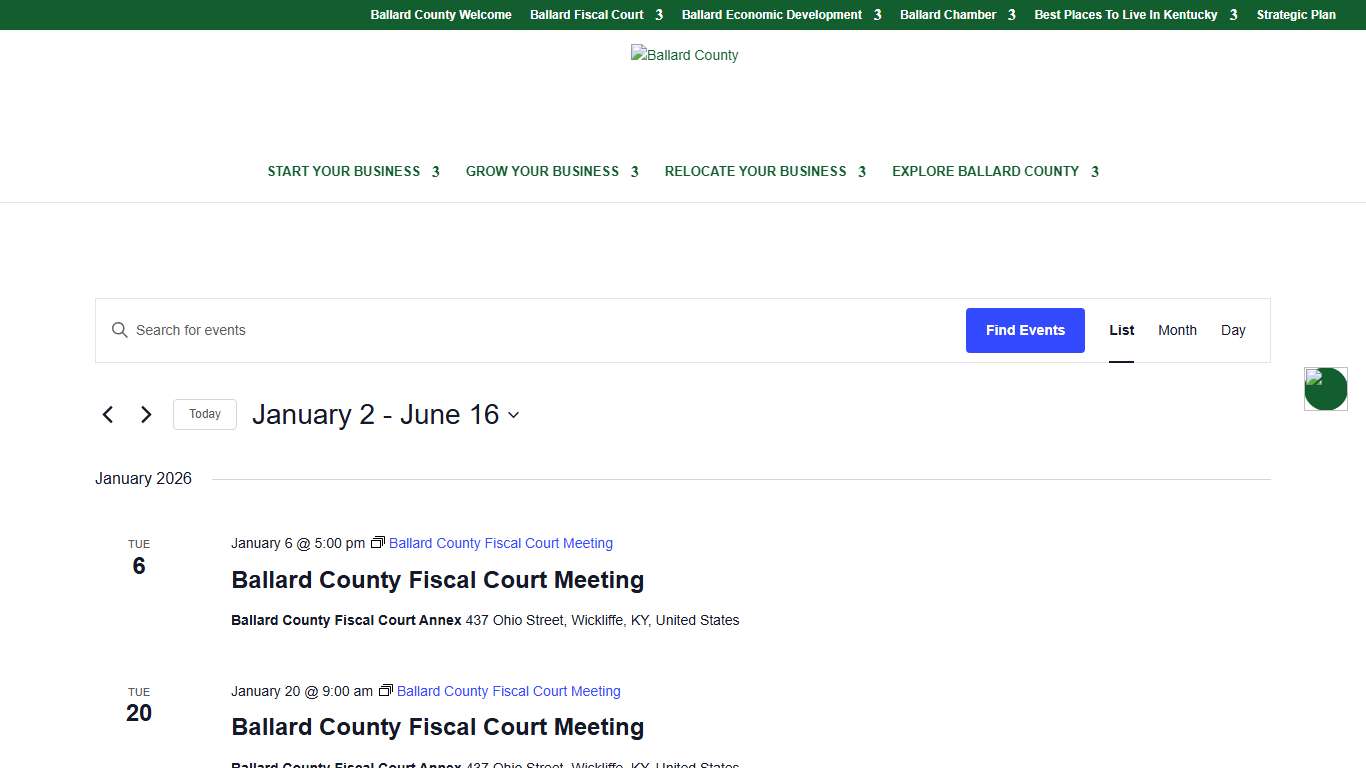 Events from December 16, 2025 – May 5 – Ballard County