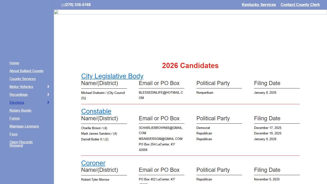 2026 Candidates Ballard County Clerk